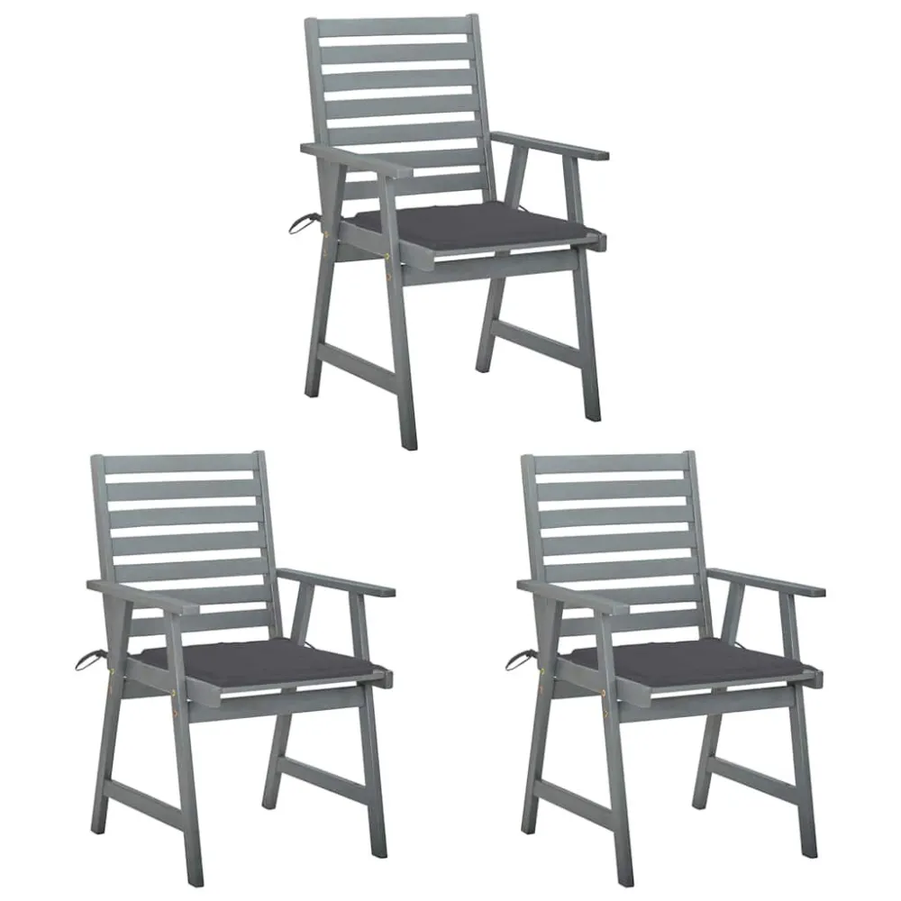 Cadeiras de jantar para jardim 3 pcs com almofadões acácia maciç em Ferro Forjado
