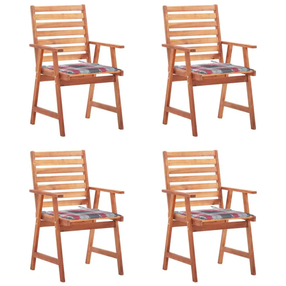 Cadeiras de jantar para jardim 4 pcs com almofadões acácia maciç | Montagem Fácil e Rápida