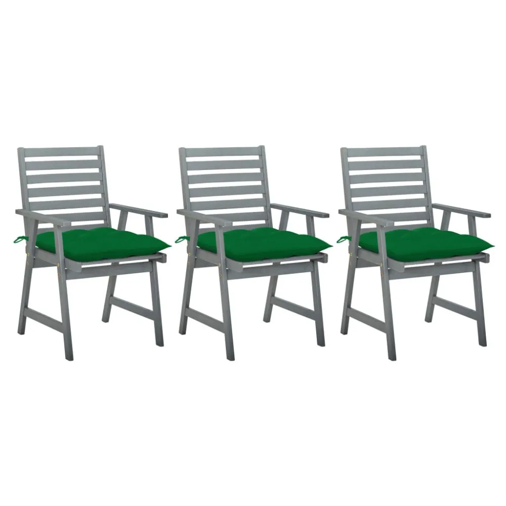 Cadeiras de jantar para jardim 3 pcs com almofadões acácia maciç Dobrável e Portátil