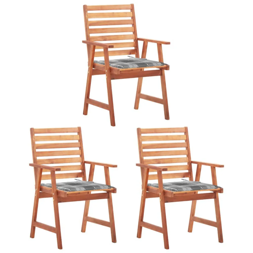 Cadeiras de jantar para jardim 3 pcs com almofadões acácia maciç com Revestimento em Textilene