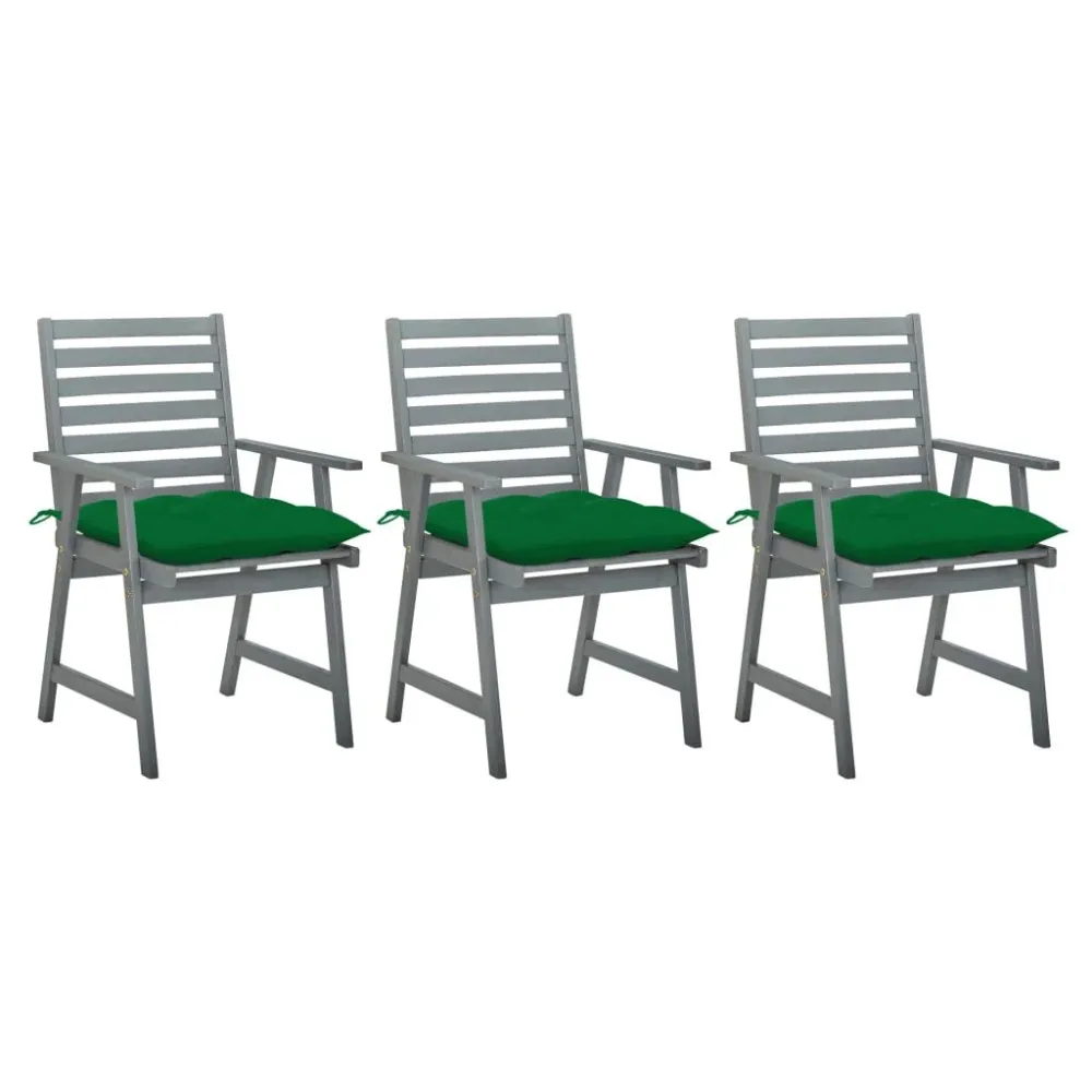 Cadeiras de jantar para jardim 3 pcs com almofadões acácia maciç Dobrável e Portátil