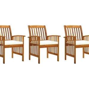 Cadeiras de jantar para jardim 3 peças com almofadões acácia maciç com Almofada Inclusa