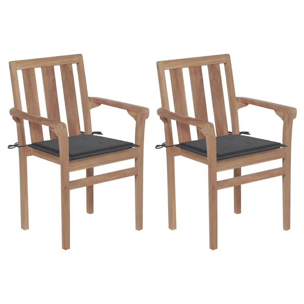 Cadeiras de jardim com almofadões antracite 2 pcs teca maciç com Encosto Ajustável