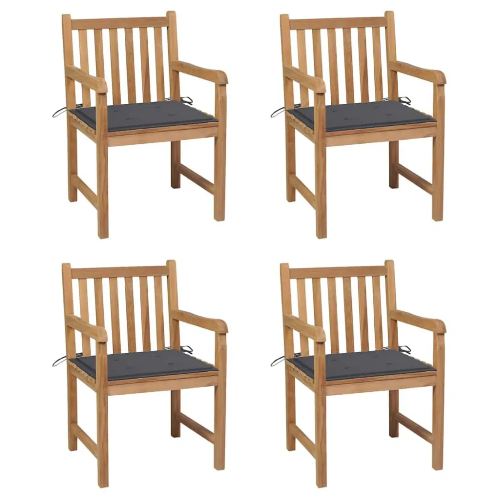 Cadeiras de jardim com almofadões antracite 4 pcs teca maciç com Revestimento em Textilene
