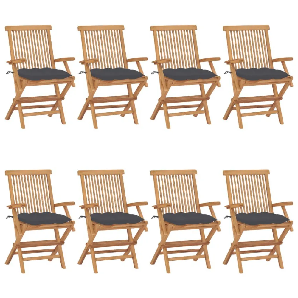 Cadeiras de jardim com almofadões antracite 8 pcs teca maciç para Relaxamento ao Ar Livre
