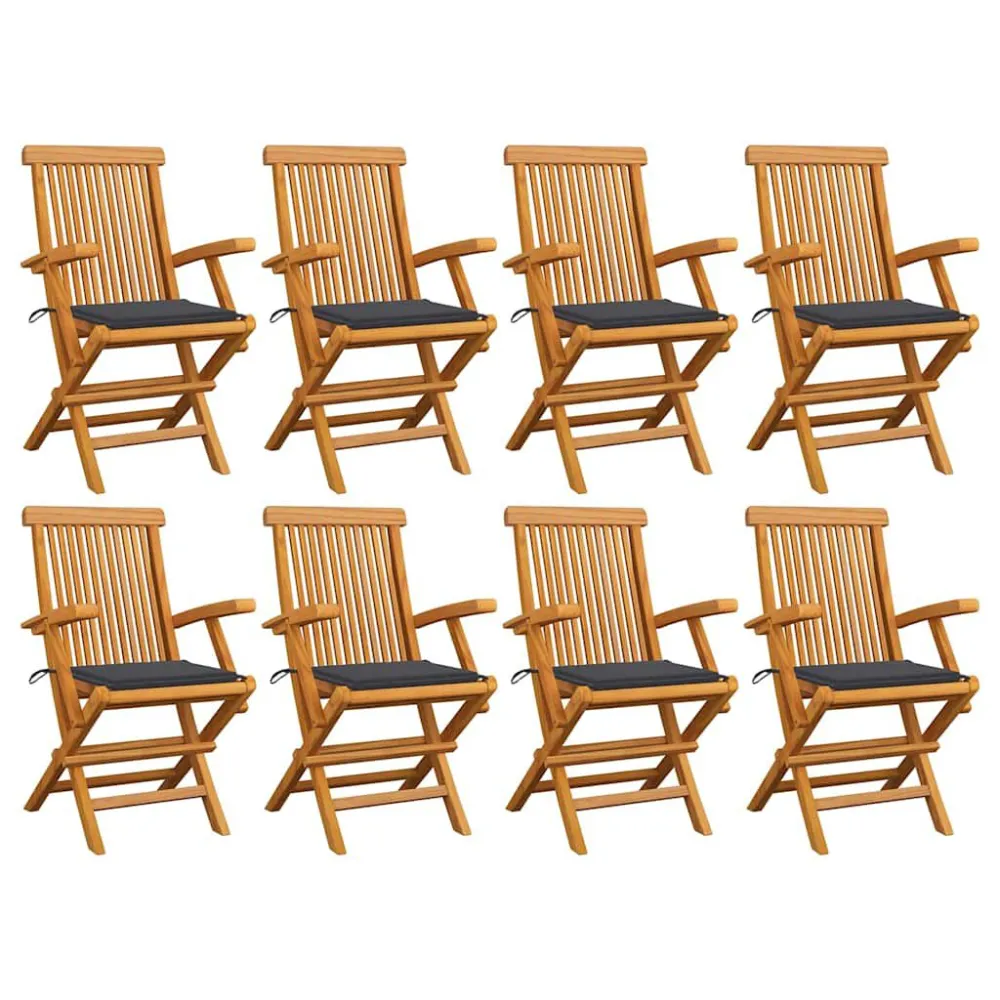 Cadeiras de jardim com almofadões antracite 8 pcs teca maciç para Relaxamento ao Ar Livre