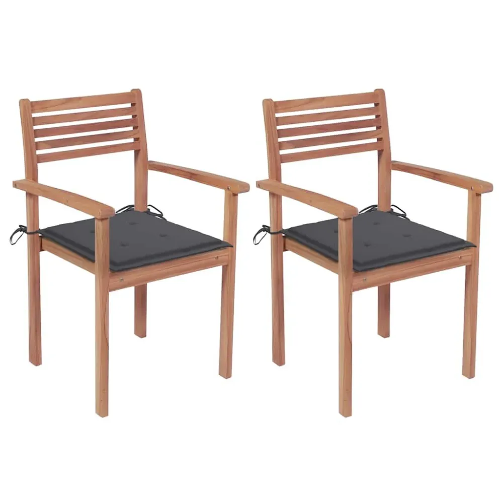 Cadeiras de jardim com almofadões antracite 2 pcs teca maciç para Relaxamento ao Ar Livre