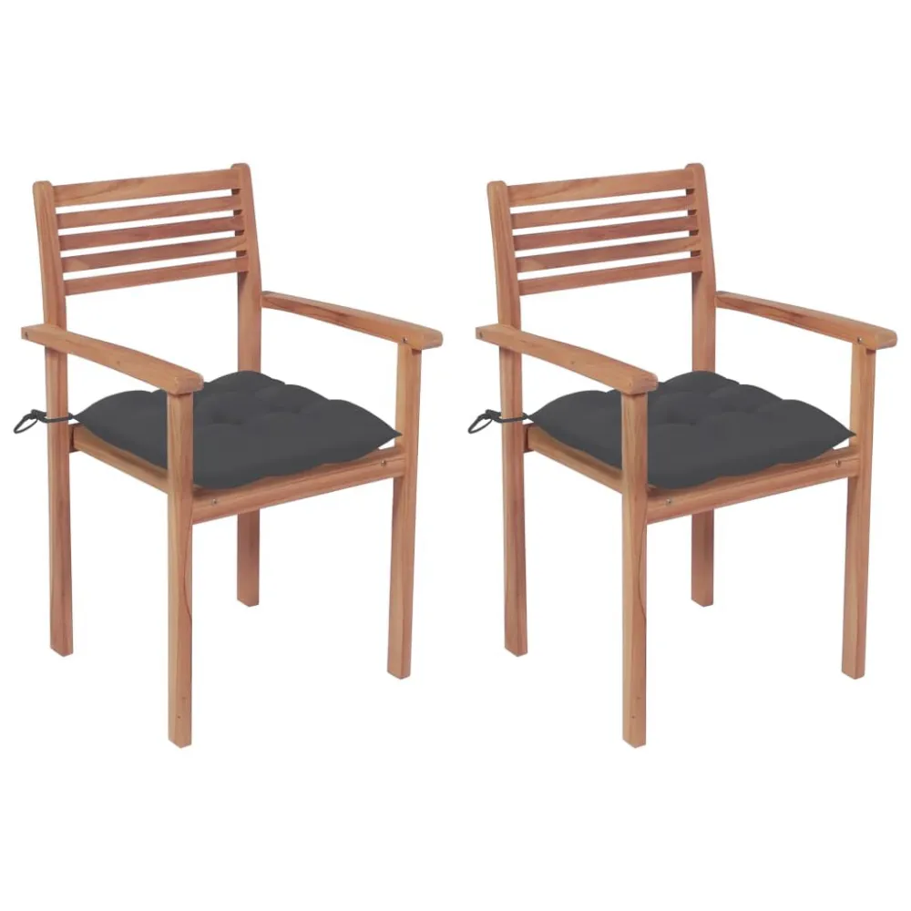Cadeiras de jardim com almofadões antracite 2 pcs teca maciç | Resistente à Chuva | Confortável
