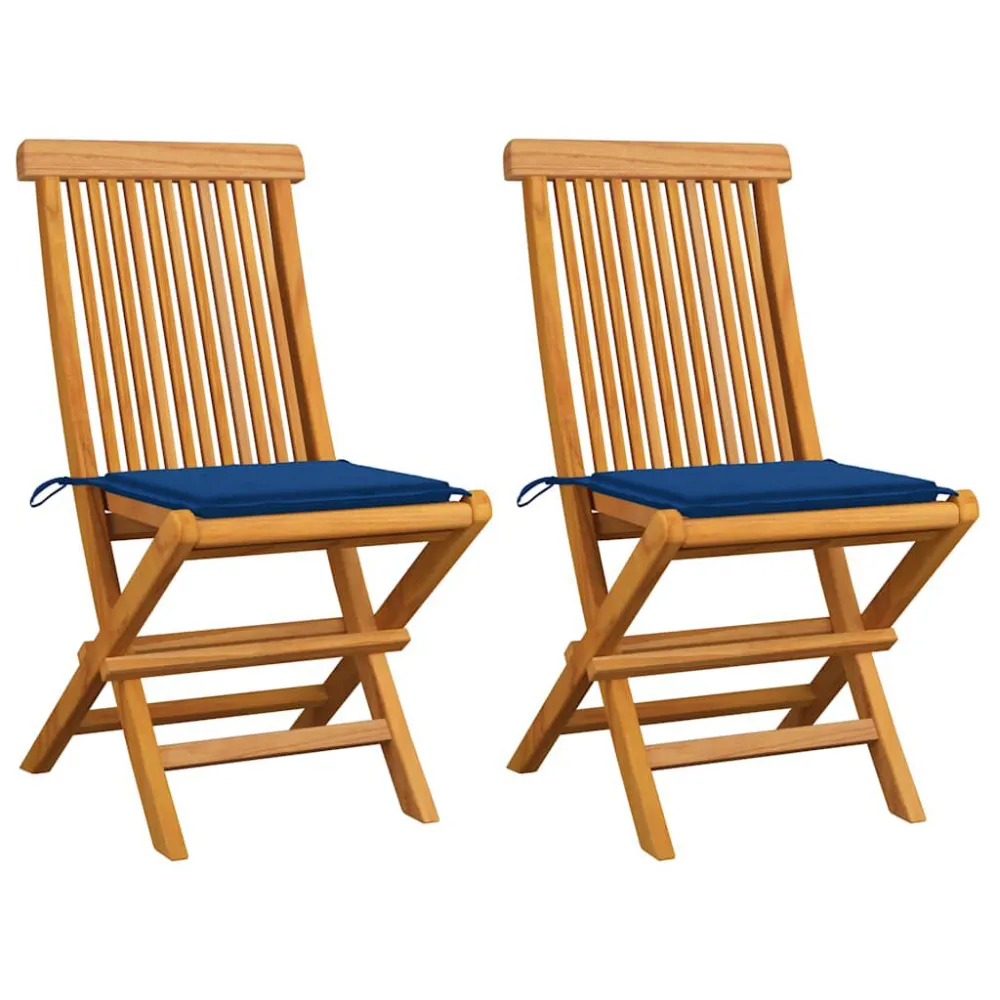 Cadeiras de jardim com almofadões azul efetivo 2 pcs teca maciç com Revestimento em Textilene