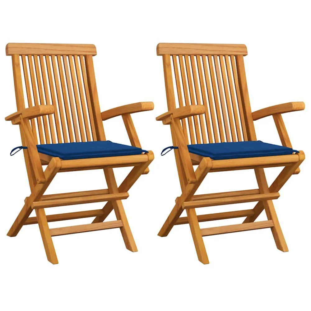 Cadeiras de jardim com almofadões azul efetivo 2 pcs teca maciç