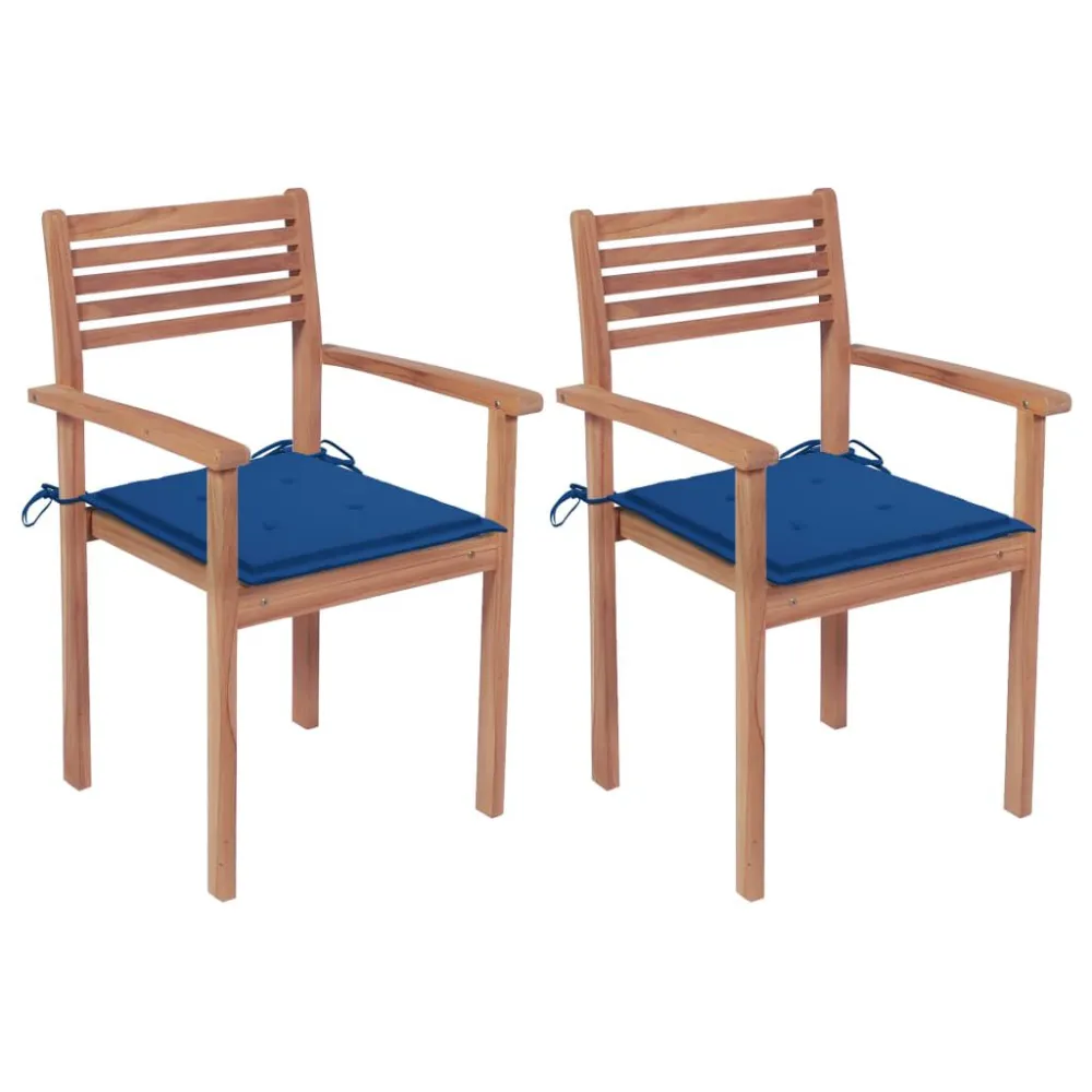 Cadeiras de jardim com almofadões azul genuíno 2 pcs teca maciç