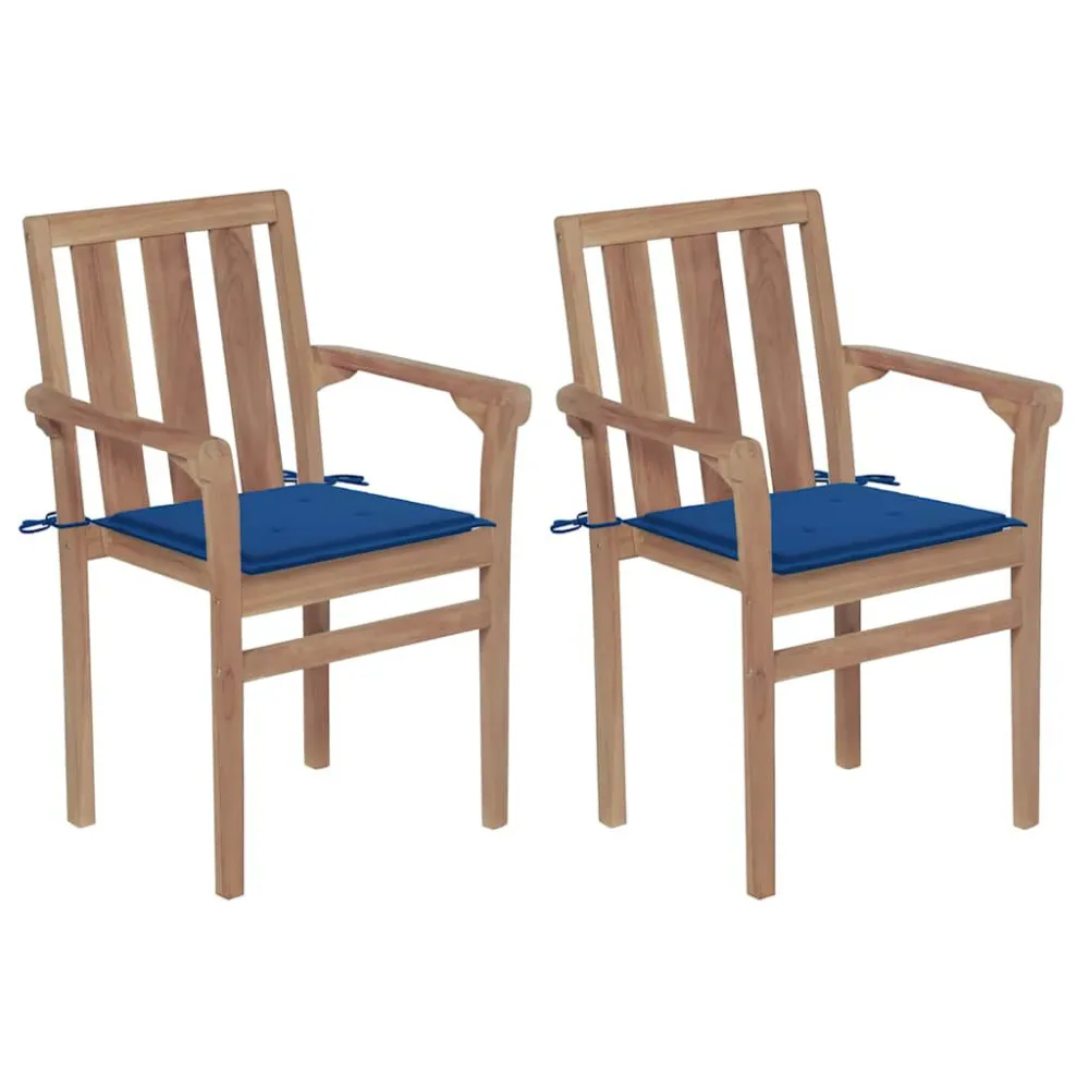 Cadeiras de jardim com almofadões azul legítimo 2 pcs teca maciç