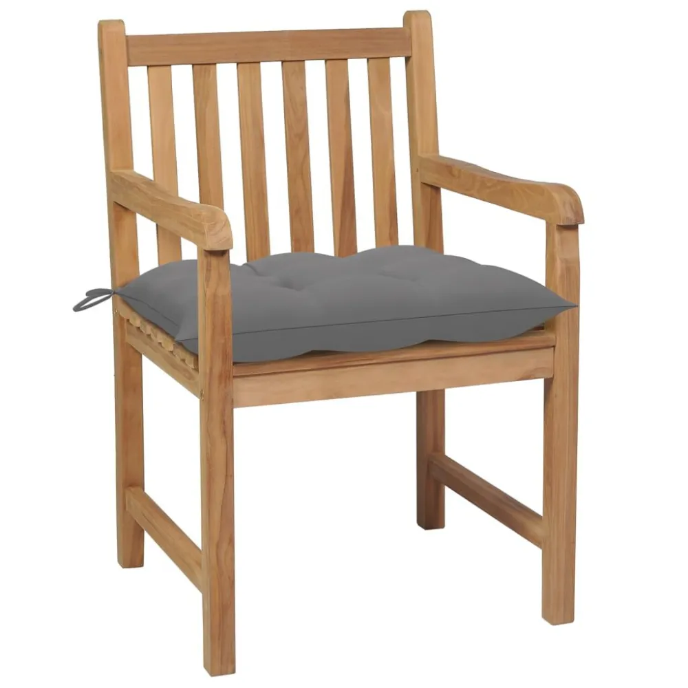 Cadeiras de jardim com almofadões cinzentos 4 pcs teca maciç | Resistente à Chuva | Confortável