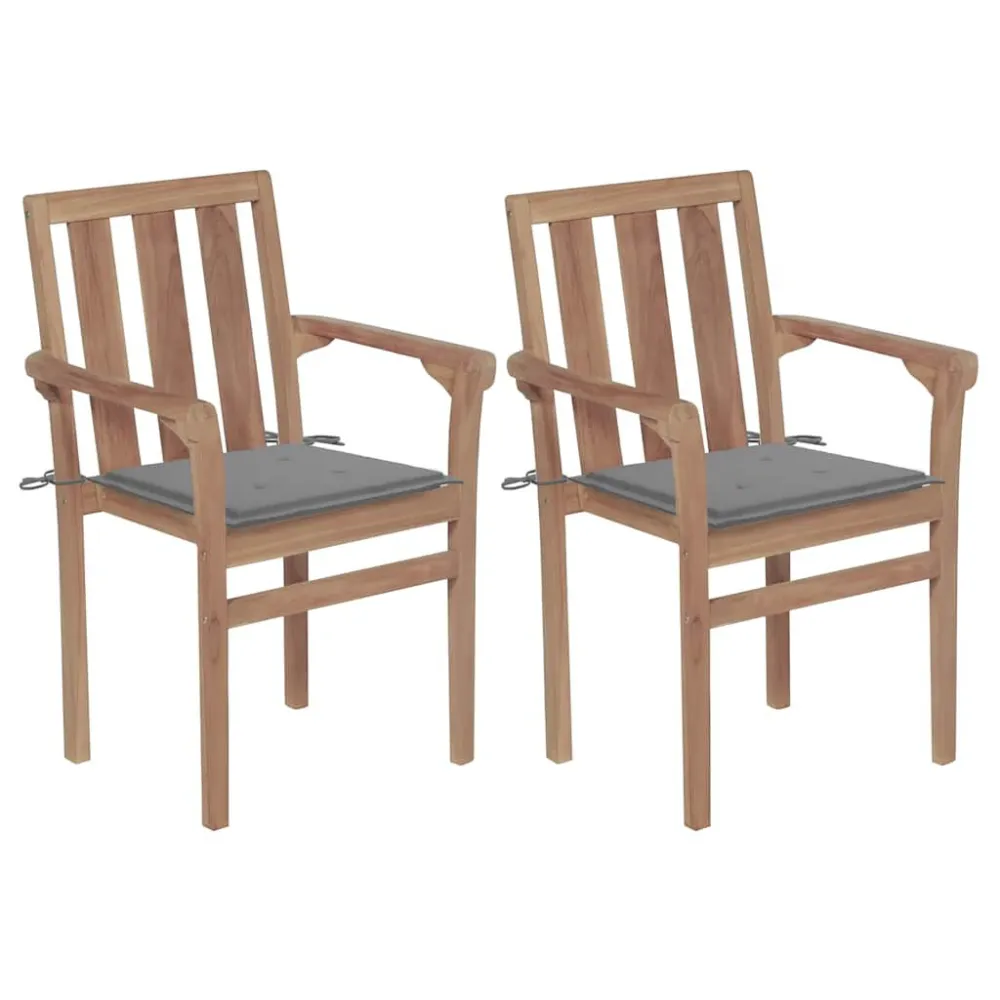 Cadeiras de jardim com almofadões cinzentos 2 pcs teca maciç Fácil de Guardar