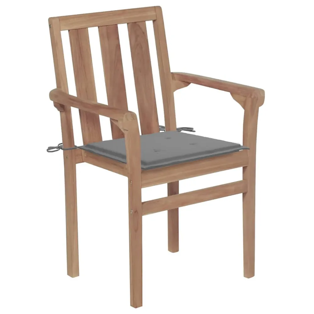 Cadeiras de jardim com almofadões cinzentos 2 pcs teca maciç Fácil de Guardar