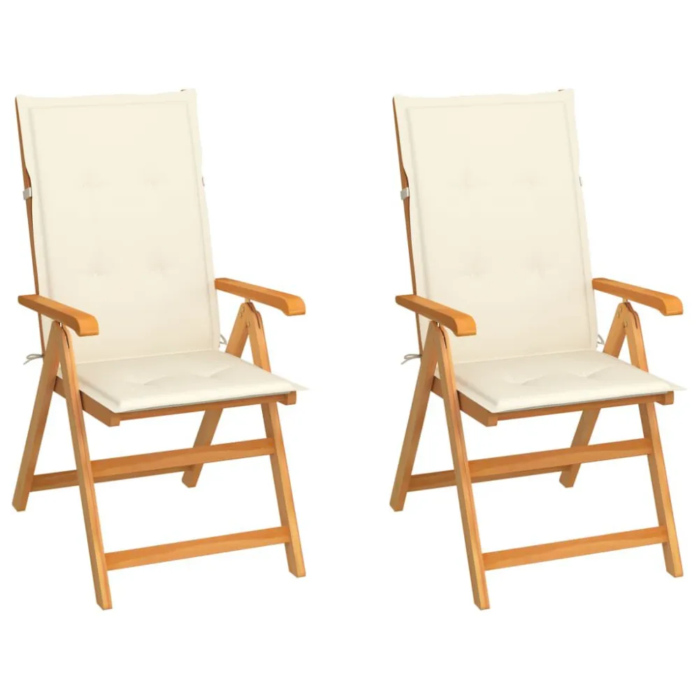 Cadeiras de jardim com almofadões cor creme 2 pcs teca maciç com Apoio para Bebidas