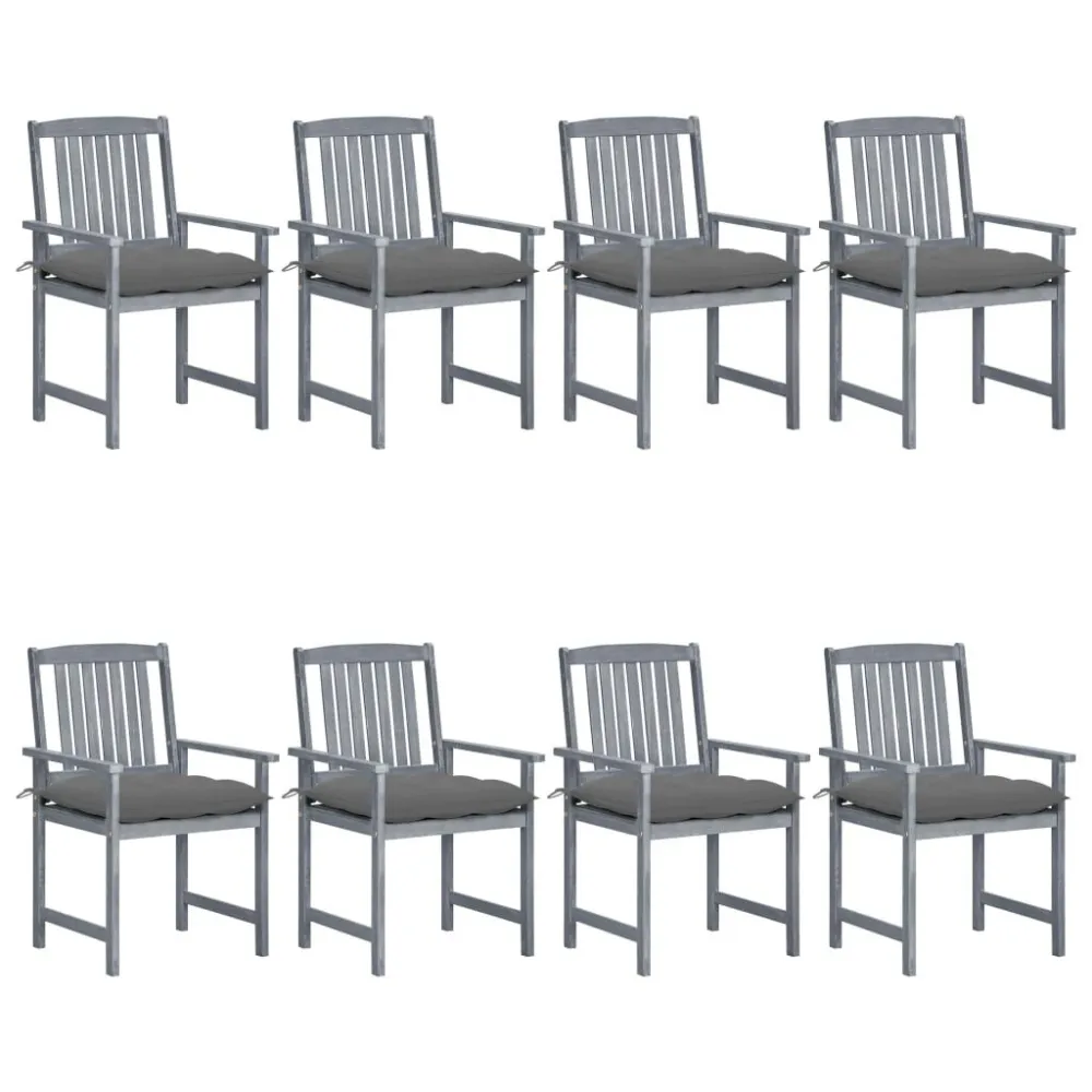 Cadeiras de jardim com almofadões 8 pcs acácia maciç cinzento para Relaxamento ao Ar Livre