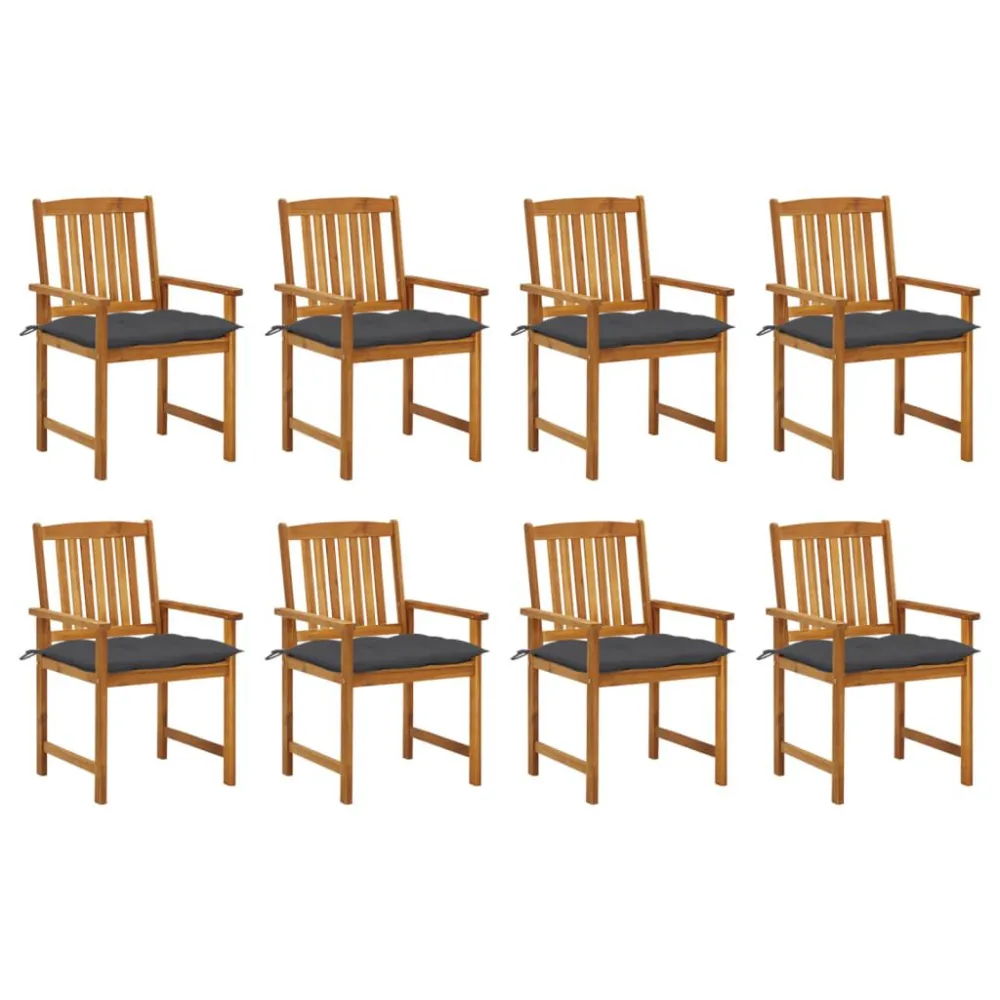 Cadeiras de jardim com almofadões 8 pcs acácia maciç com Apoio para Bebidas