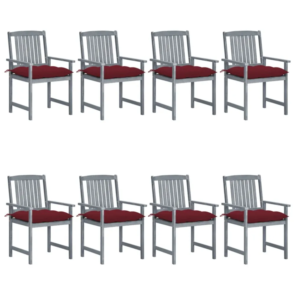 Cadeiras de jardim com almofadões 8 pcs acácia maciç cinzento com Almofada Inclusa
