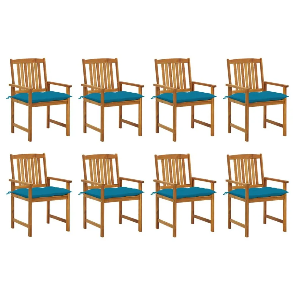 Cadeiras de jardim com almofadões 8 pcs acácia maciç | Resistente à Chuva | Confortável