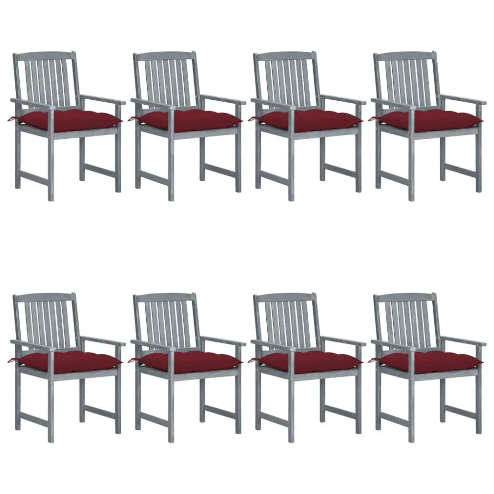 Cadeiras de jardim com almofadões 8 pcs acácia maciç cinzento com Almofada Inclusa