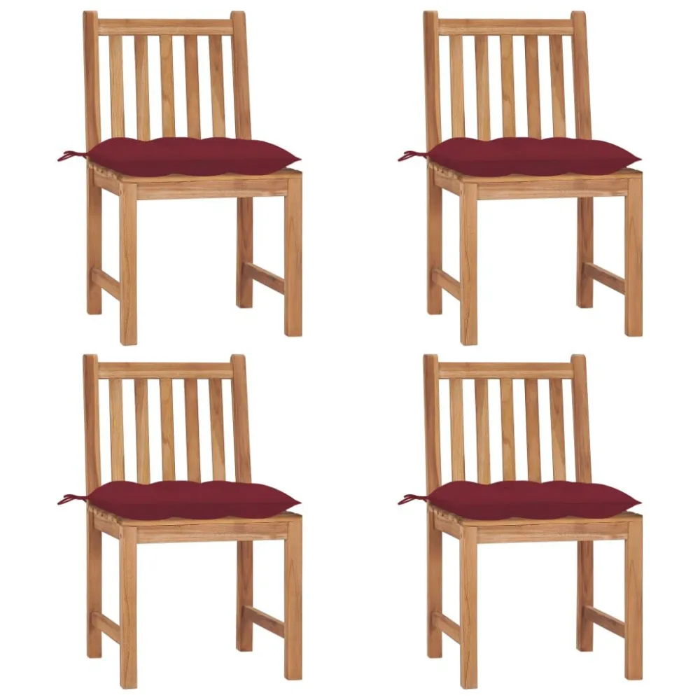 Cadeiras de jardim com almofadões 4 pcs madeira de teca maciç | Montagem Fácil e Rápida