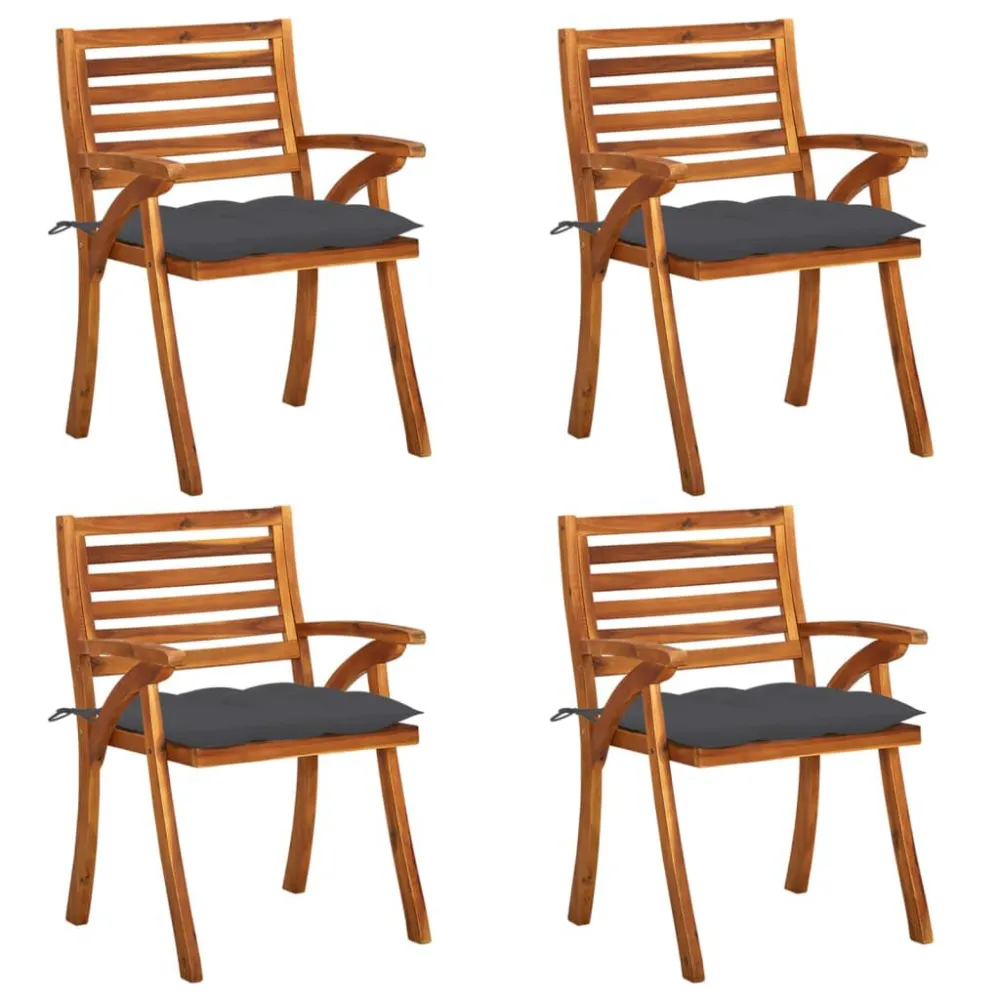 Cadeiras de jardim com almofadões 4 pcs madeira de acácia maciç em Ferro Forjado