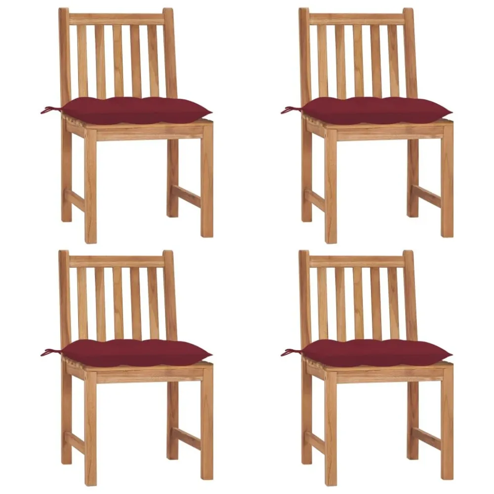 Cadeiras de jardim com almofadões 4 pcs madeira de teca maciç | Montagem Fácil e Rápida