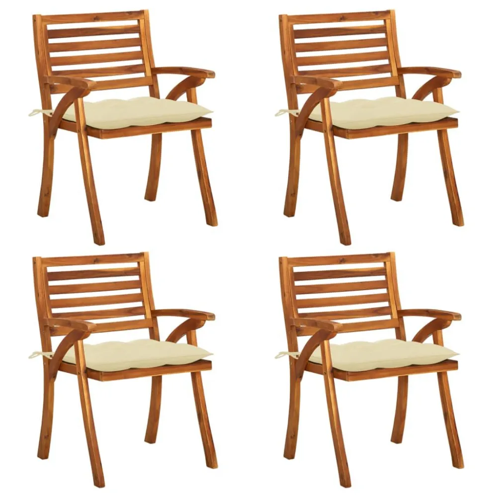 Cadeiras de jardim com almofadões 4 pcs madeira de acácia maciç em Tecido Sunbrella