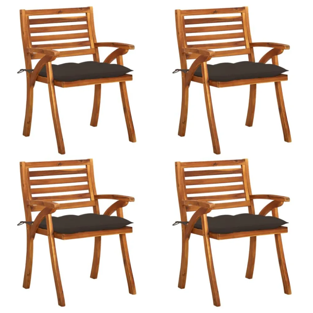 Cadeiras de jardim com almofadões 4 pcs madeira de acácia maciç | Resistente à Chuva | Confortável