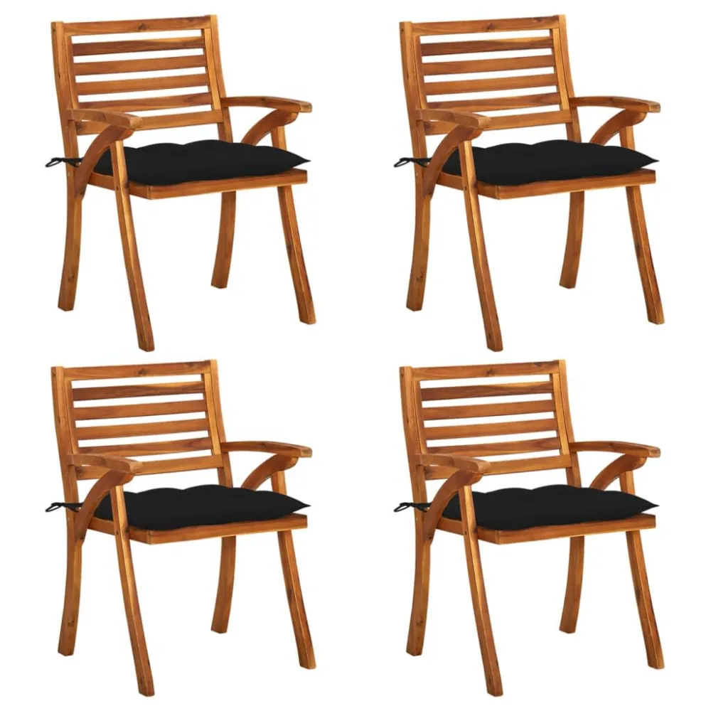Cadeiras de jardim com almofadões 4 pcs madeira de acácia maciç | Resistente à Chuva | Confortável