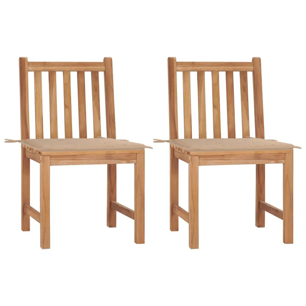 Cadeiras de jardim com almofadões 2 pcs teca maciç com Apoio para Bebidas