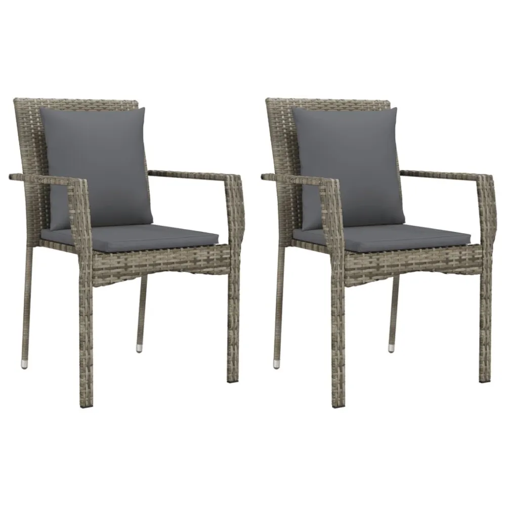 Cadeiras de jardim com almofadões 2 pcs vime PE cinzento Dobrável e Portátil