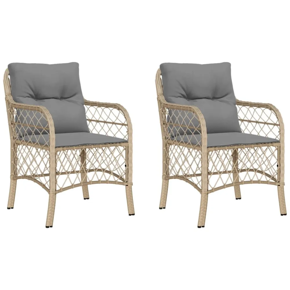 Cadeiras de jardim com almofadões 2 pcs vime PE bege misturado com Almofada Inclusa