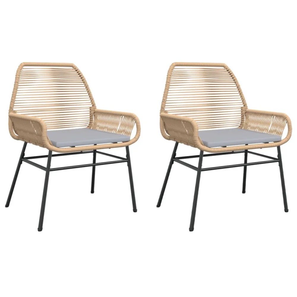 Cadeiras de jardim com almofadões 2 pcs vime PE castanho com Revestimento em Textilene