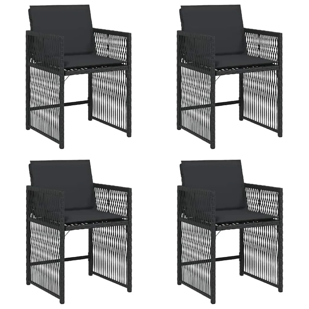 Cadeiras de jardim com almofadões 4 pcs vime PE preto para Relaxamento ao Ar Livre