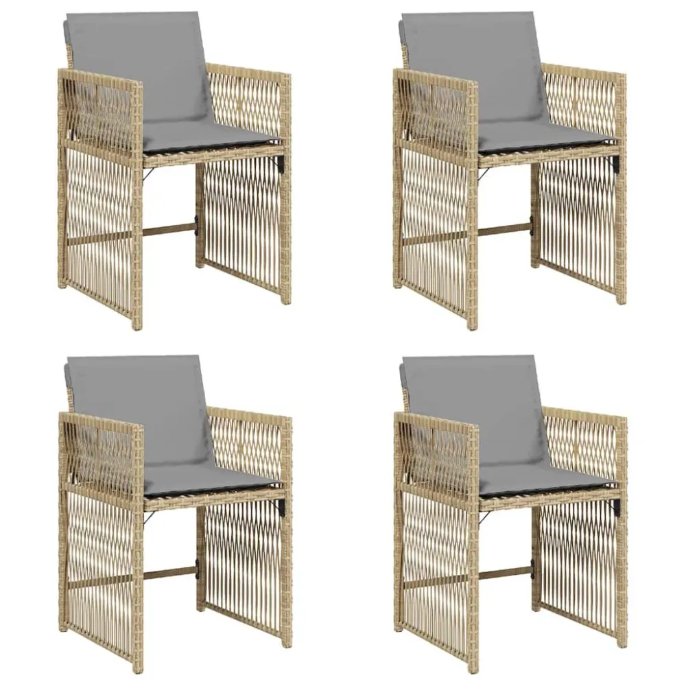 Cadeiras de jardim com almofadões 4 pcs vime PE bege misturado | Montagem Fácil e Rápida