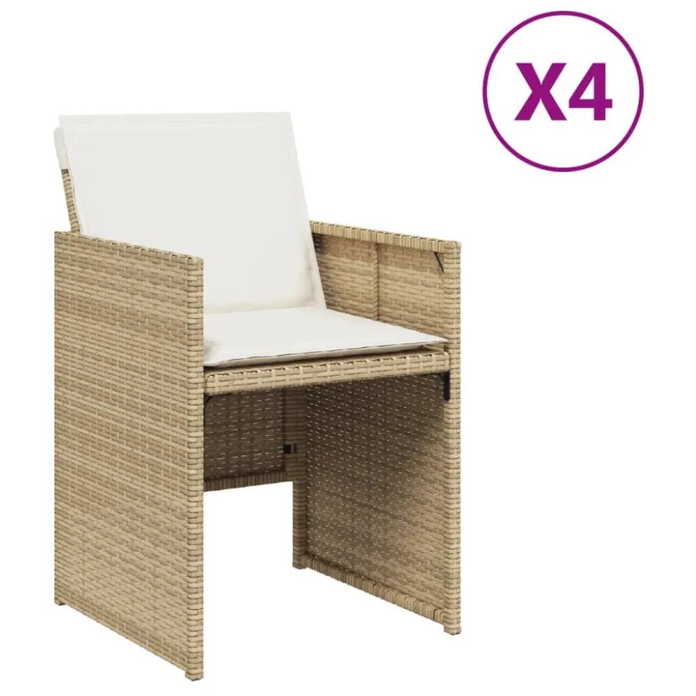 Cadeiras de jardim com almofadões 4 pcs vime PE bege com Encosto Ajustável