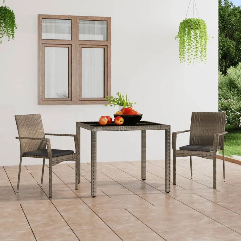 Cadeiras de jardim com almofadões 2 pcs vime PE cinzento com Revestimento em Textilene