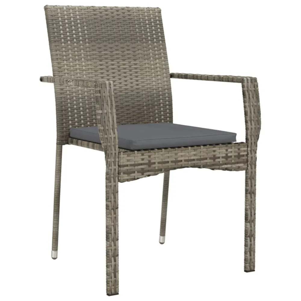 Cadeiras de jardim com almofadões 2 pcs vime PE cinzento com Revestimento em Textilene