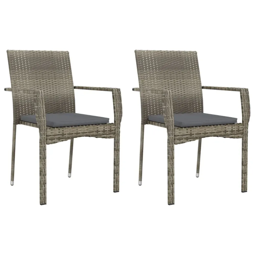 Cadeiras de jardim com almofadões 2 pcs vime PE cinzento com Revestimento em Textilene