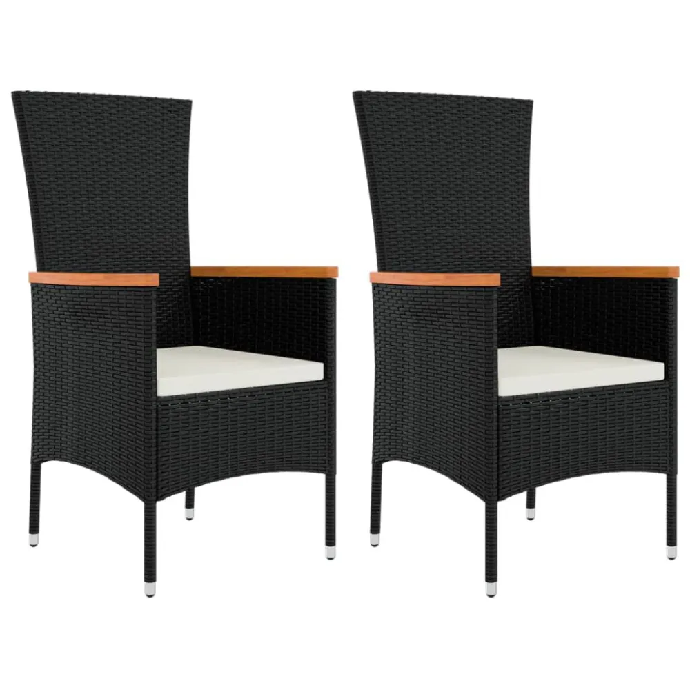 Cadeiras de jardim com almofadões 2 pcs vime PE preto com Revestimento em Textilene