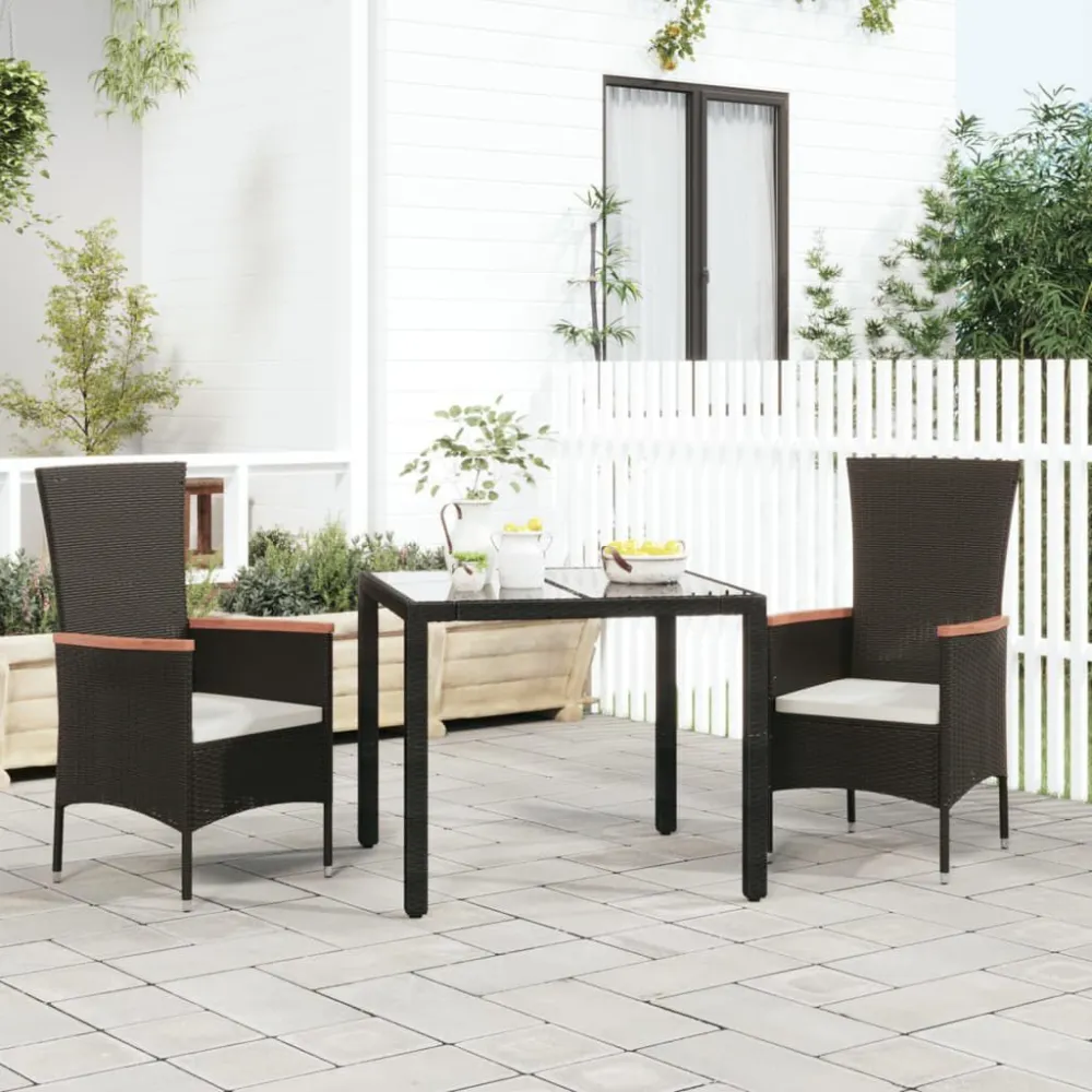 Cadeiras de jardim com almofadões 2 pcs vime PE preto com Revestimento em Textilene