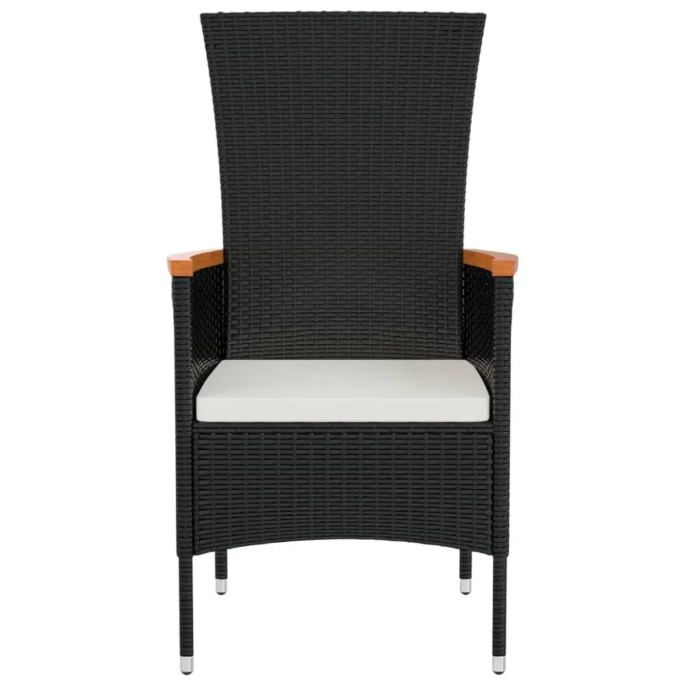 Cadeiras de jardim com almofadões 2 pcs vime PE preto com Revestimento em Textilene