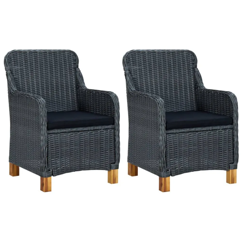 Cadeiras de jardim com almofadões 2 pcs vime PE cinzento-escuro com Encosto Ajustável