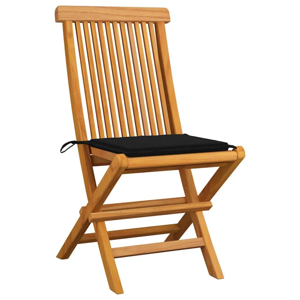 Cadeiras de jardim com almofadões pretos 2 pcs teca maciç | Montagem Fácil e Rápida