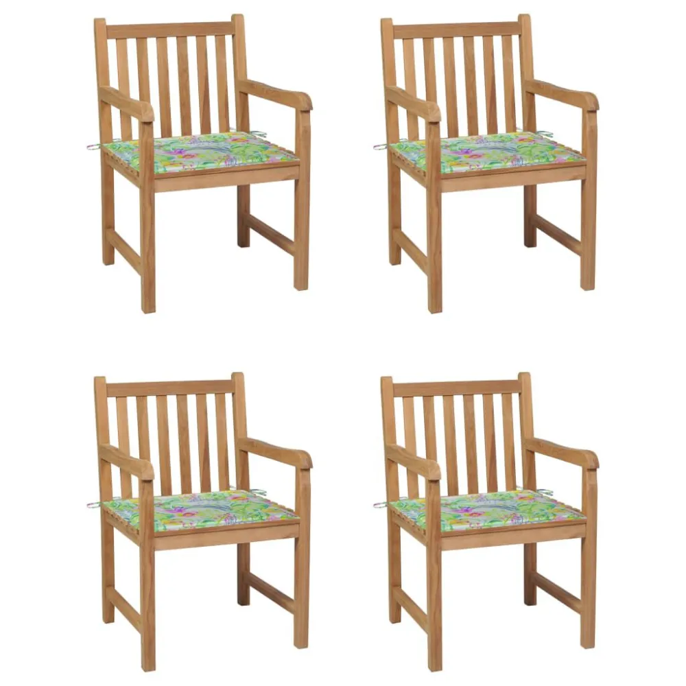 Cadeiras jardim com almofadões regular folhas 4 pcs teca maciç