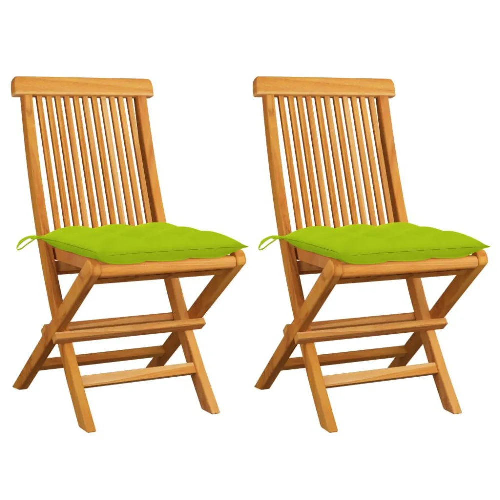 Cadeiras jardim com almofadões verde cintilante 2 pcs teca maciç
