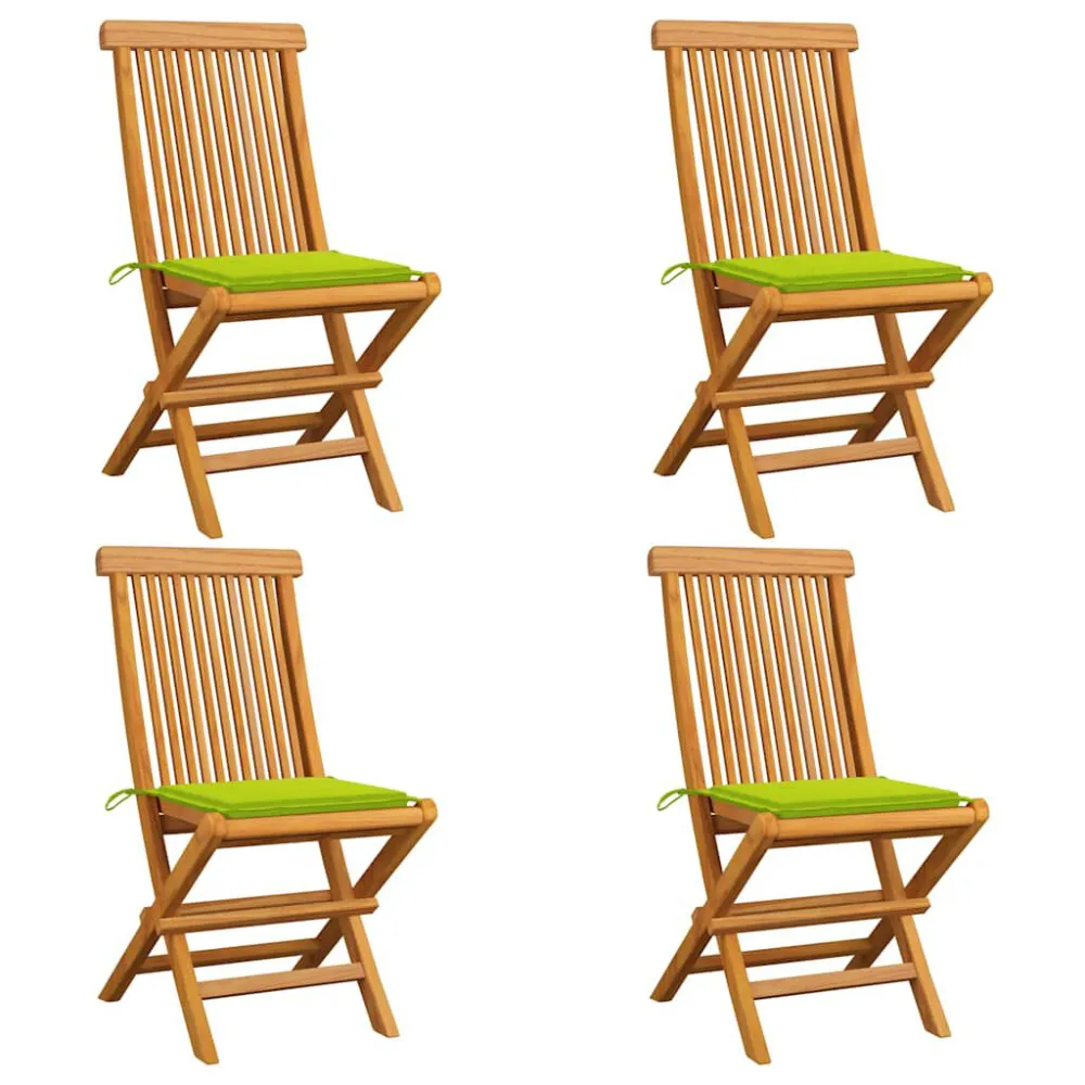 Cadeiras jardim com almofadões verde luminoso 4 pcs teca maciç