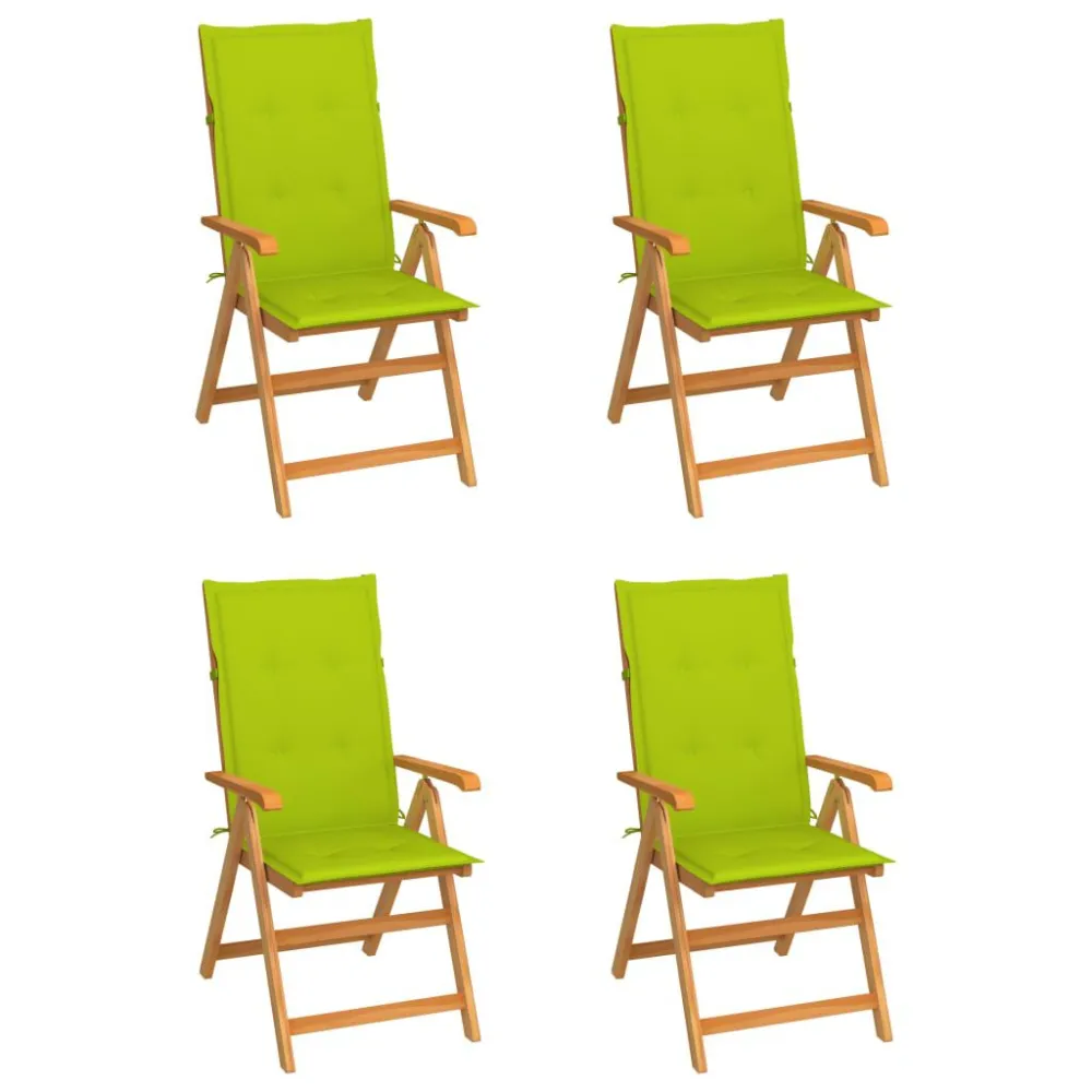 Cadeiras jardim com almofadões verde reluzente 4 pcs teca maciç